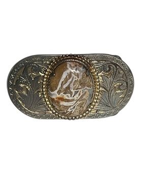 Vintage Y2K Western Style Etched Oval Cabochon Belt Buckle
